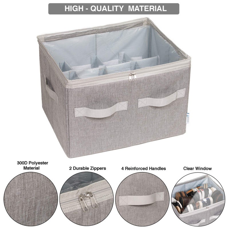 Moteph Shoe Organizer Closet Storage Solution with Clear Cover & Adjustable Dividers for Shoes, Handbags, Blankets, Linen, Clothing (Medium - 16 Pairs, Grey) - Image 3